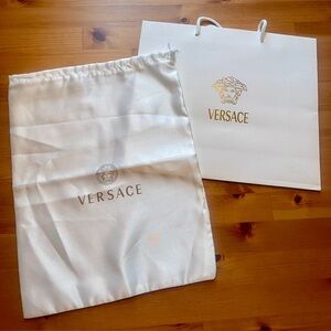 Versace Authentic Ivory Dustbag 15”Hx11.5”W & Paper Shopping Bag 13"Wx11"H